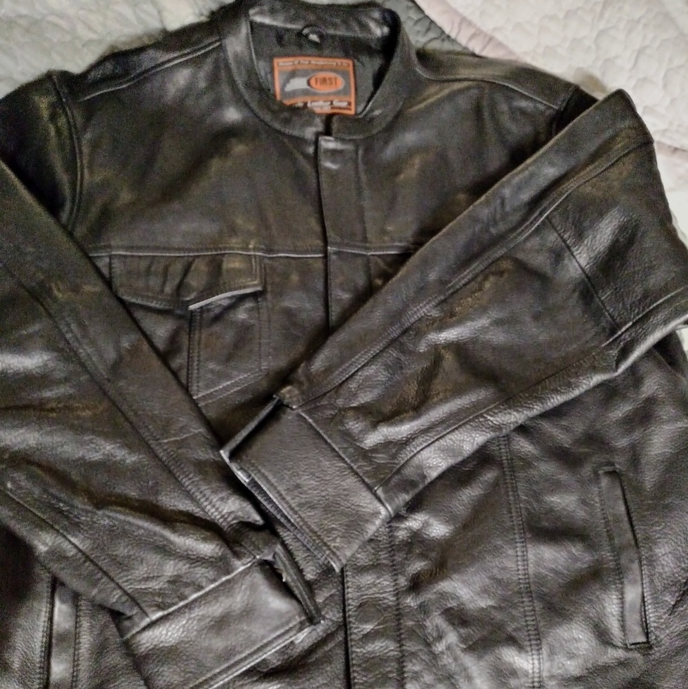 Mens genuine leather biker jacket